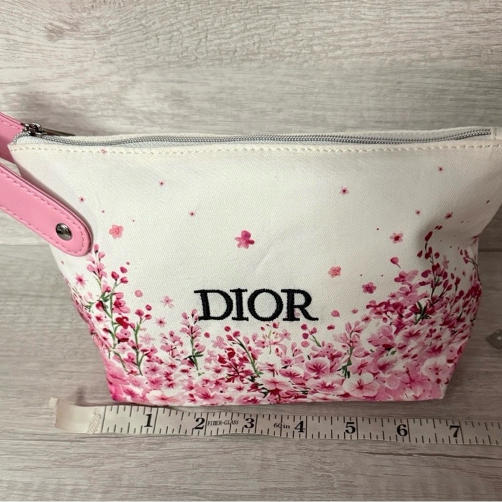 Dior Beauty✨🩷🌸White Canvas Cosmetic Pouch with Pink Floral Print - Picture 3 of 5